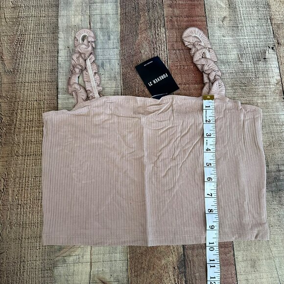 Forever 21 tan taupe knit cropped tank top with ruffle sleeves women's Large NWT - Picture 7 of 7